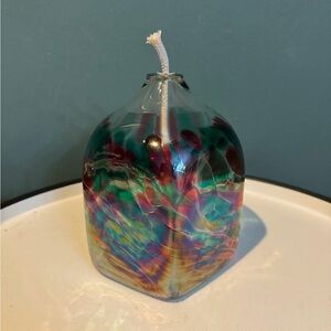 California Glass Studio Blown Glass Oil Lamp Iridescent Multicolor Confetti 5.5”